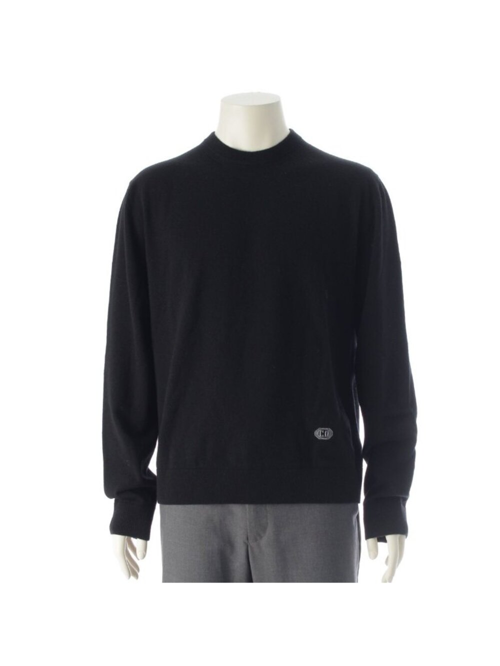 Dior Wool Cashmere CD Logo Embroidery Box Crew Neck Knit Sweater Top Black